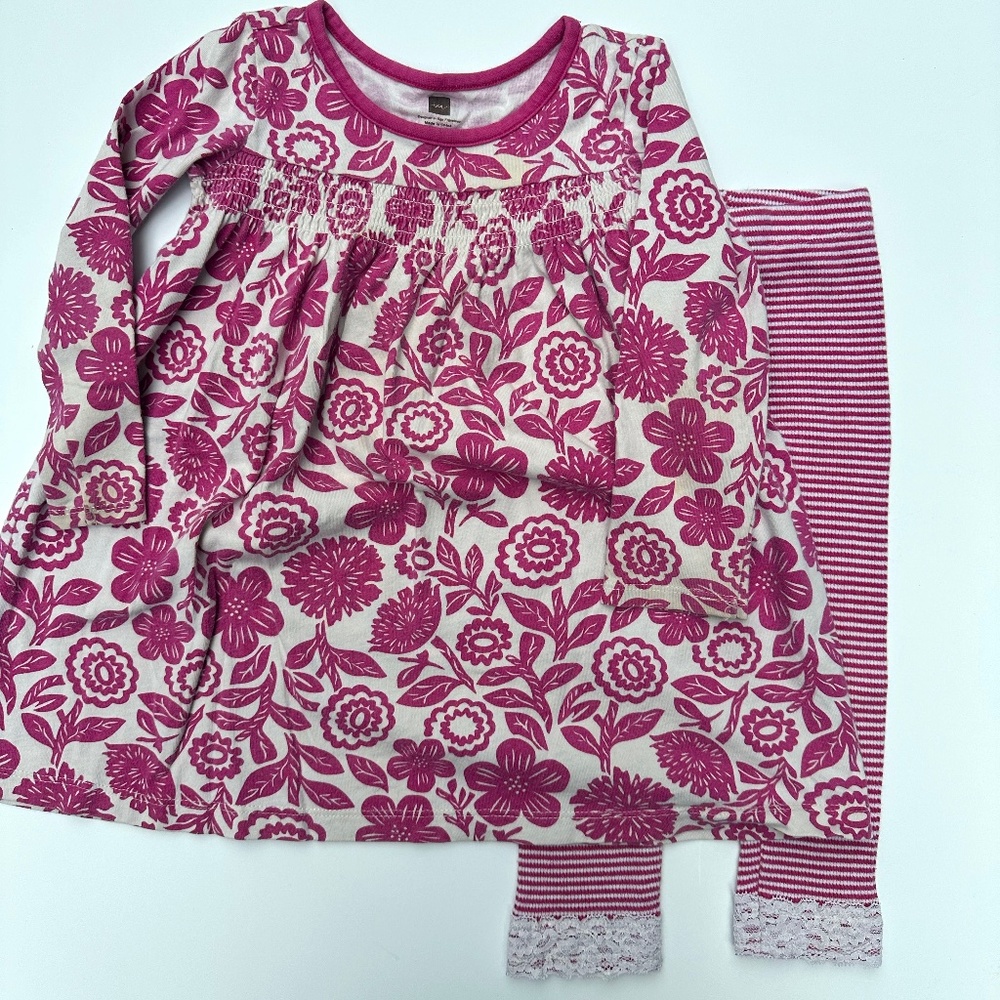 Tea Collection Pink Floral Dress and Matching Striped Pants, Size 2 Girls